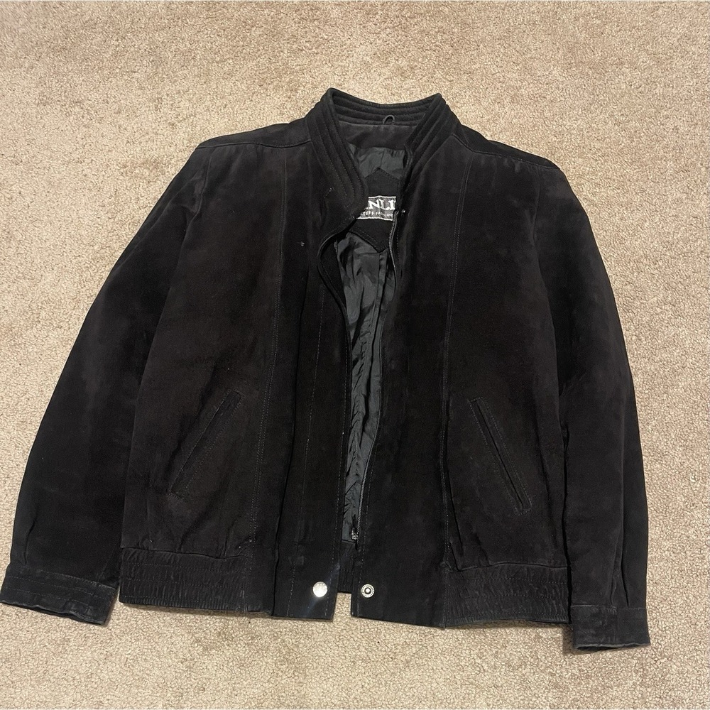 Winlit Genuine Leather Suede Bomber Jacket Size 11-12 Black Women's